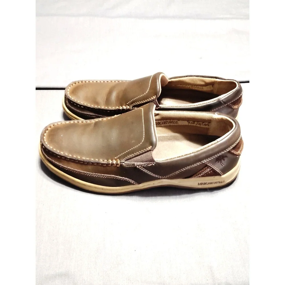 Margaritaville Men 10 Brown Resort Leather Loafers Starboard Casual Boat Shoes*